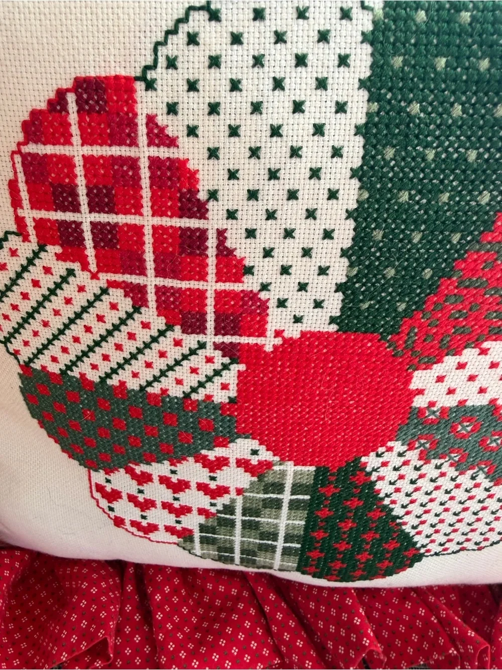 Holiday Red & Green Decorative Ruffle Pillow by